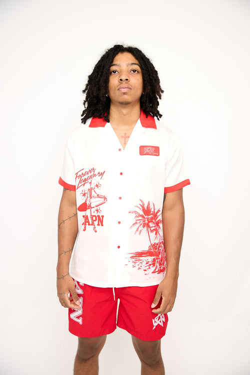 Chilling in Paradise Button up ( Red & White)