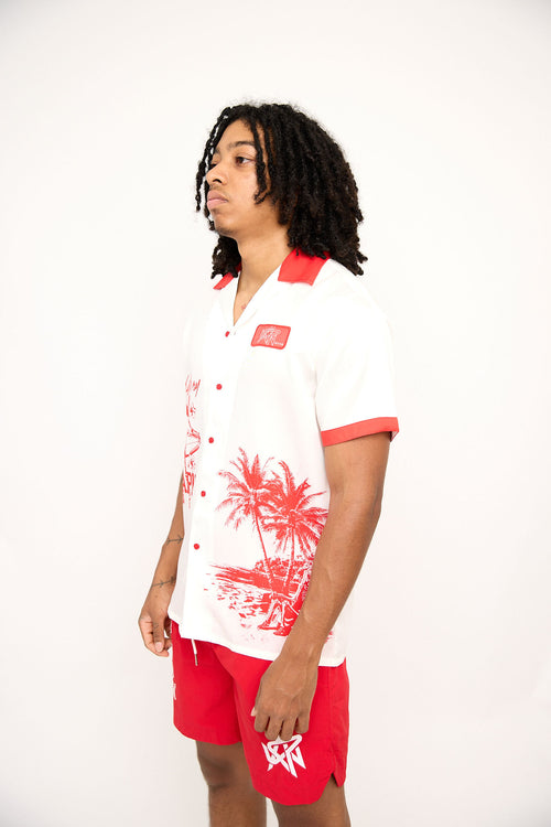 Chilling in Paradise Button up ( Red & White)