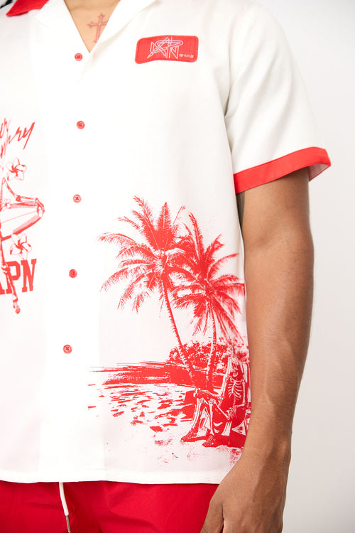 Chilling in Paradise Button up ( Red & White)